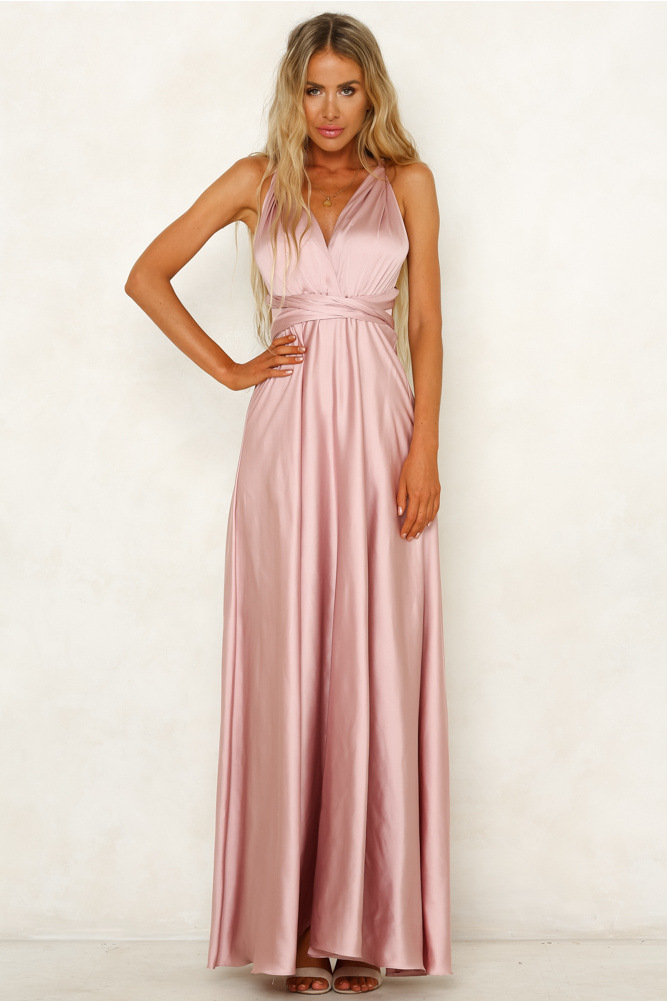 A-line V-neck Floor-length Bow Bridesmaid Dress