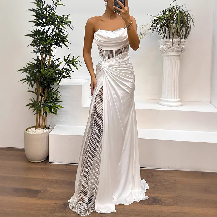 Satin Sweetheart Neck A-line Corset Prom Dress With Beading