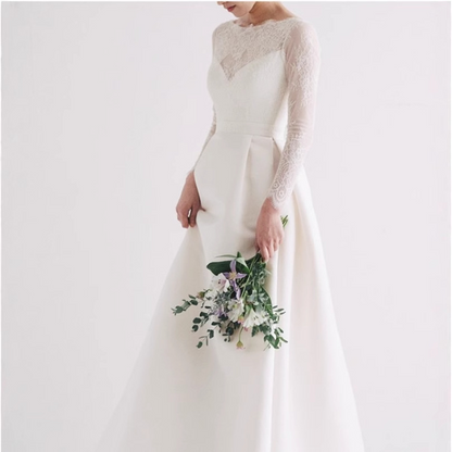 White Backless Floor-length Wedding Dress With Lace