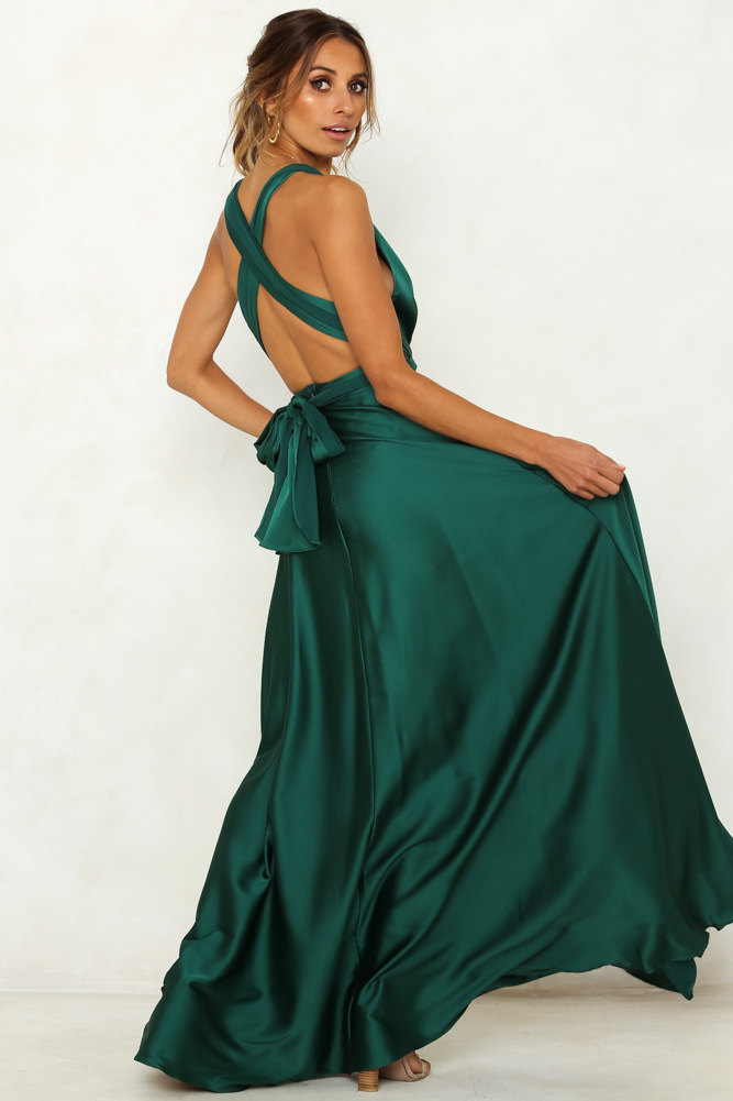 A-line V-neck Floor-length Bow Bridesmaid Dress