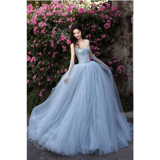 Strapless Sleeveless Lace Applique Floor-Length Dress