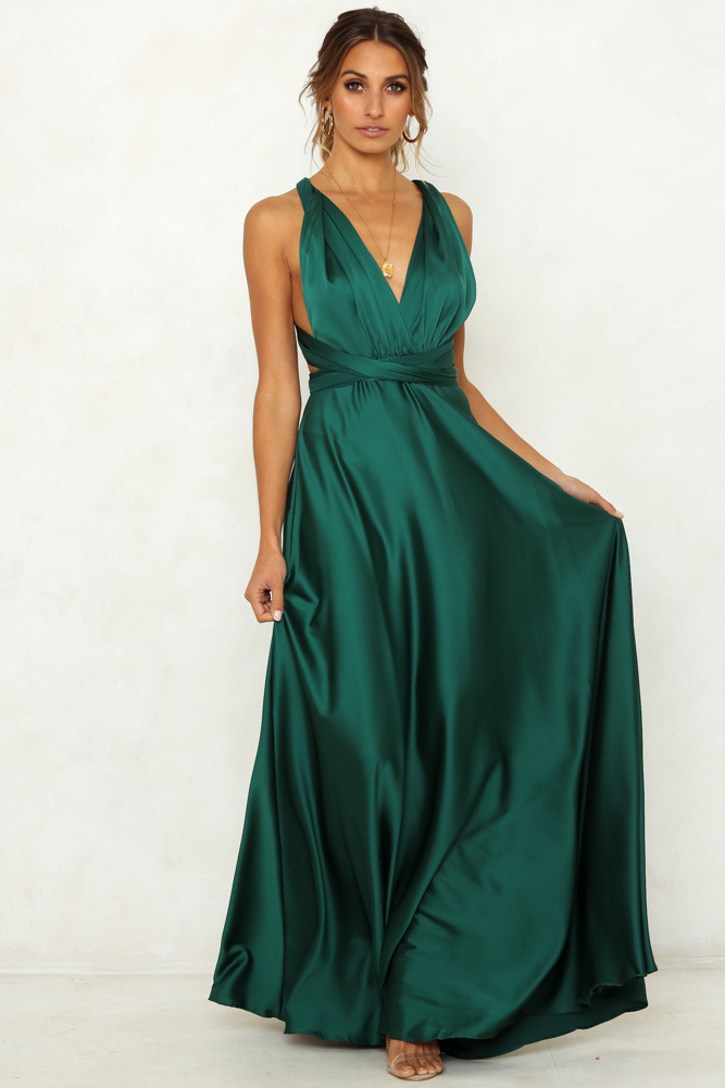 A-line V-neck Floor-length Bow Bridesmaid Dress