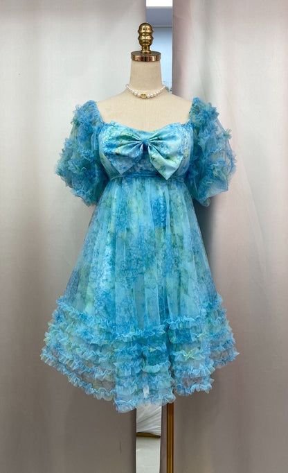 Floral A-Line Sweetheart Puff Sleeves Short Homecoming Dress