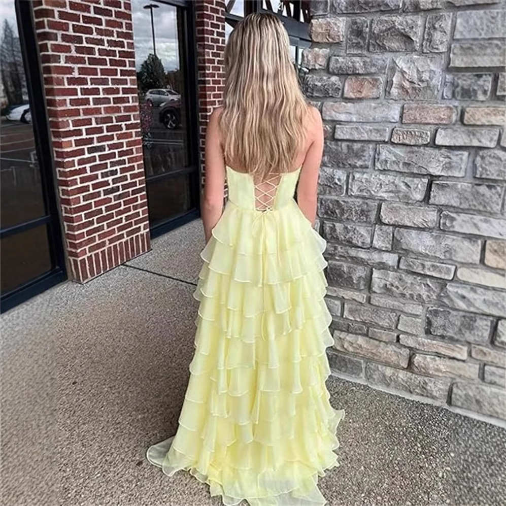 Strapless Chiffon Ruffle Tiered Prom Dress
