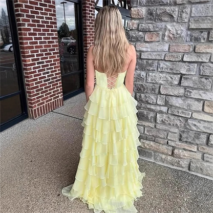 Strapless Chiffon Ruffle Tiered Prom Dress