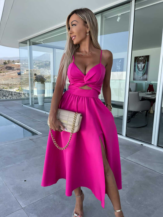 A-line Halter Chiffon Floor-length Split Front Bridesmaid Dress