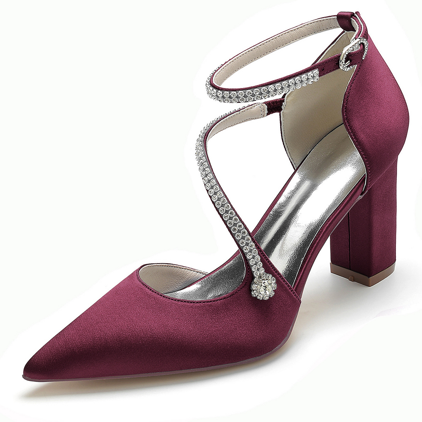 Simple Satin Block Heel Point Toe Wedding Heels