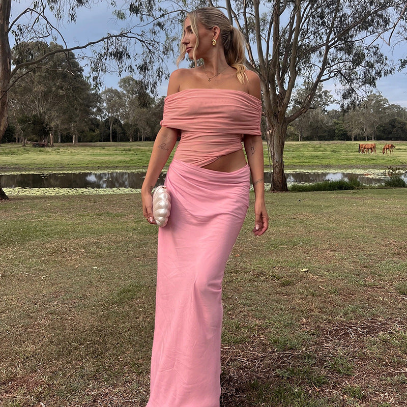 Off Shoulder Strapless Ruched Long Party Dress