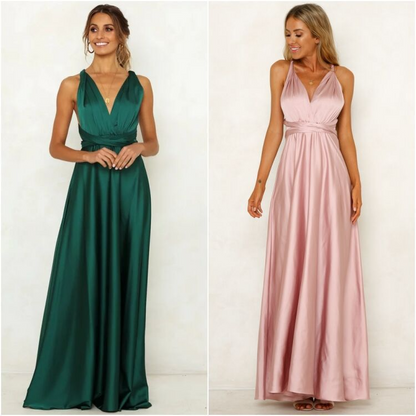A-line V-neck Floor-length Bow Bridesmaid Dress