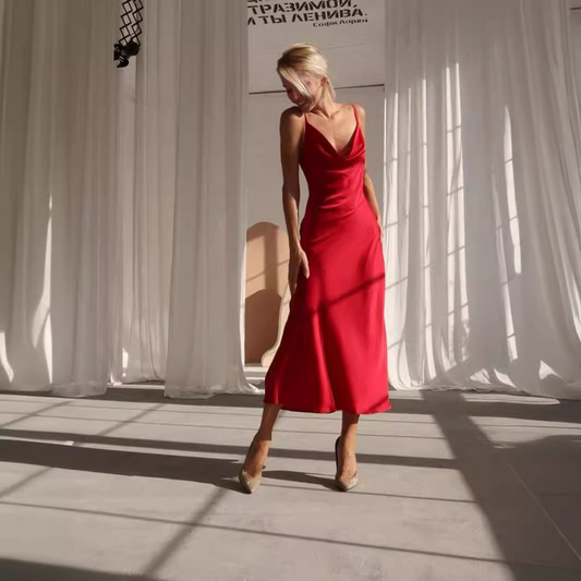 Column Cowl Neck Satin Ankle-length Bridesmaid Dress