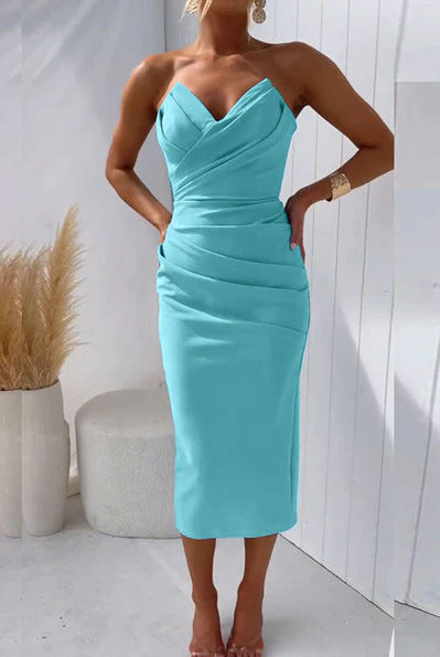 Satin Sweetheart Sleeveless Tea-Length Cocktail Dress