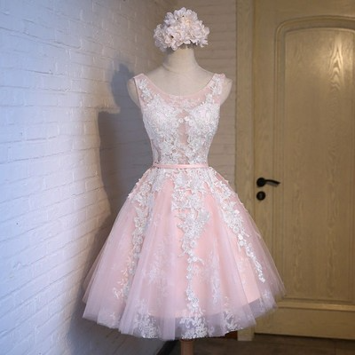 Lace Applique Backless A-Line Knee Length Short Wedding Dress