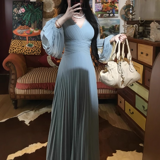 A-Line V-neck Long Sleeves Floor-Length Mother of the Bride Dress