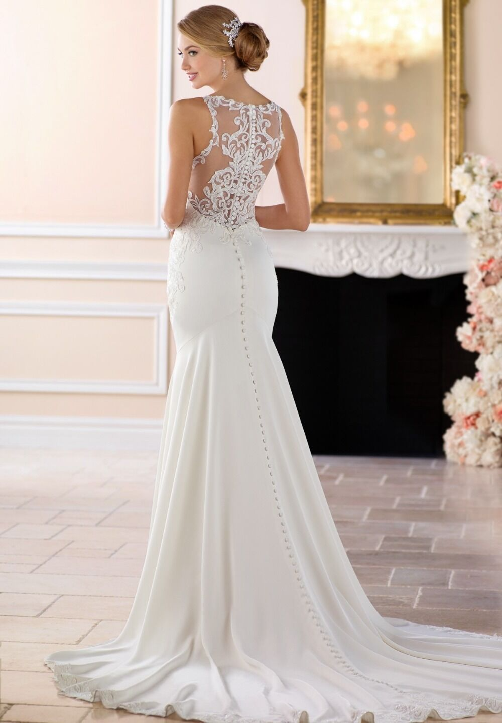 Bateau Neck Lace Mermaid Wedding Dress