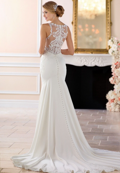Bateau Neck Lace Mermaid Wedding Dress