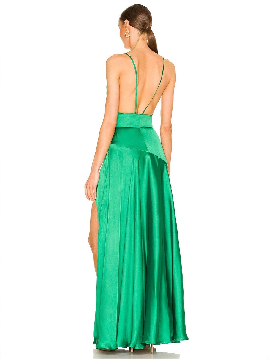 A-Line Satin Spaghetti Straps Sleeveless Sweep Train Dress