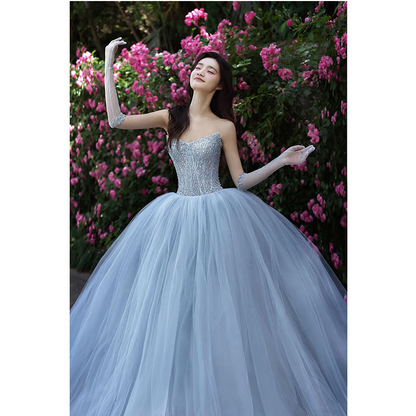 Strapless Sleeveless Lace Applique Floor-Length Dress