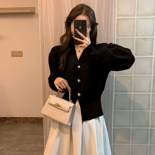 Knit Button V-neck Cardigan