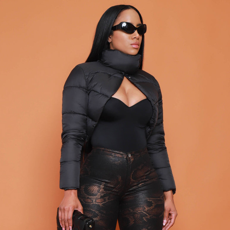 Stand Collar Cut Out Puffer Jacket