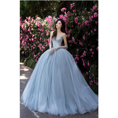 Strapless Sleeveless Lace Applique Floor-Length Dress