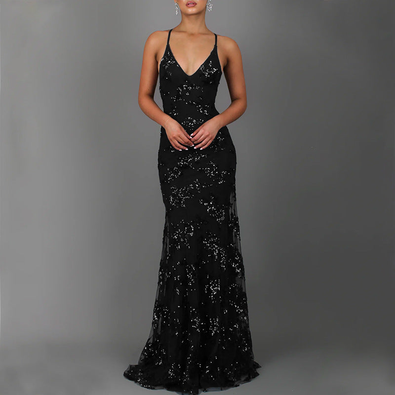 Sparkly Sequin V-neck Mermaid Prom Dress