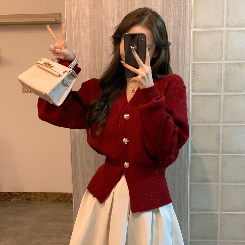 Knit Button V-neck Cardigan