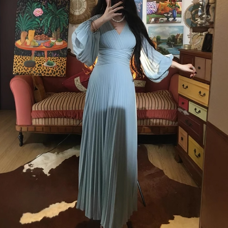 A-Line V-neck Long Sleeves Floor-Length Mother of the Bride Dress