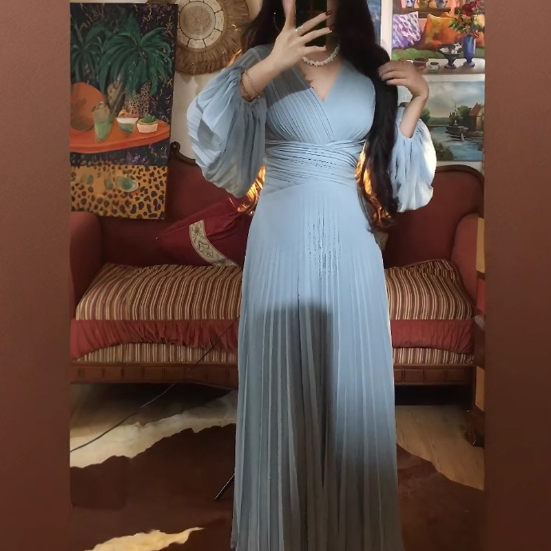A-Line V-neck Long Sleeves Floor-Length Mother of the Bride Dress