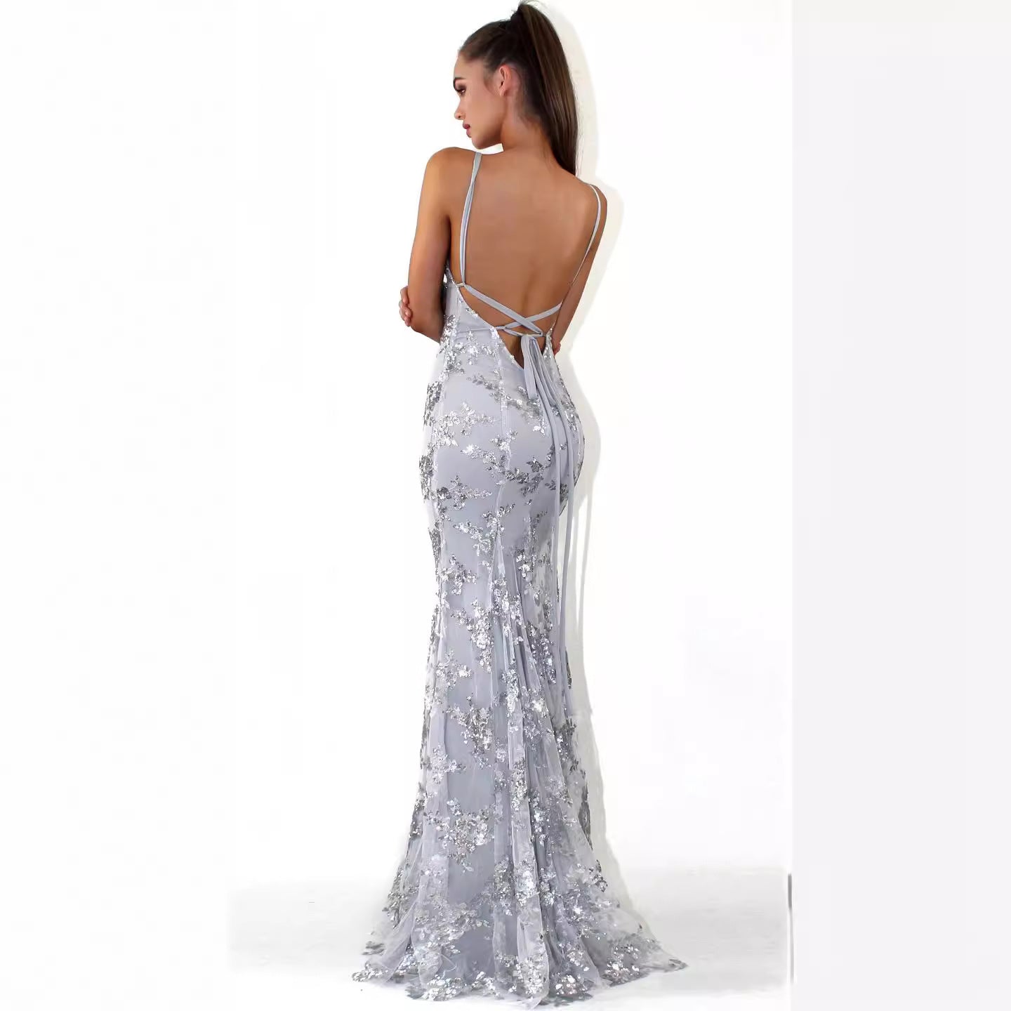 Sparkly Sequin V-neck Mermaid Prom Dress