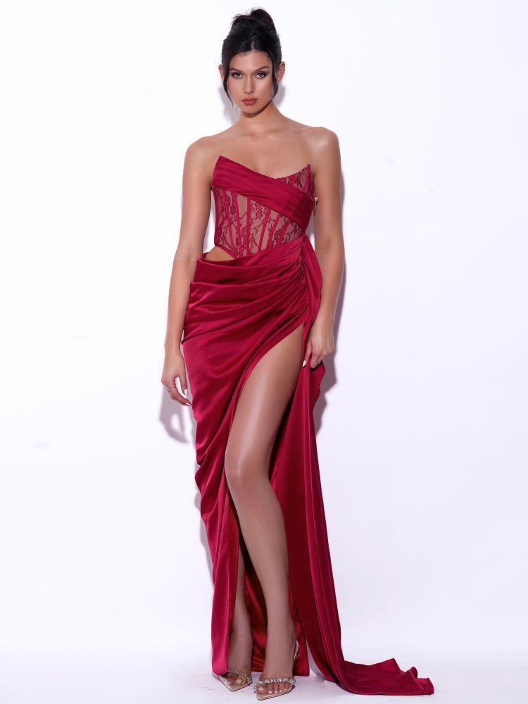 Satin Off-the-shoulder Tube Top Prom Dress With Appliques