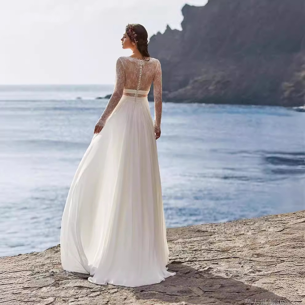 V-Neck Long Sleeves Boho Wedding Dress
