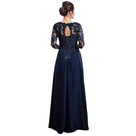 Applique V-neck Long Sleeves Floor-Length Mother of the Bride Dress