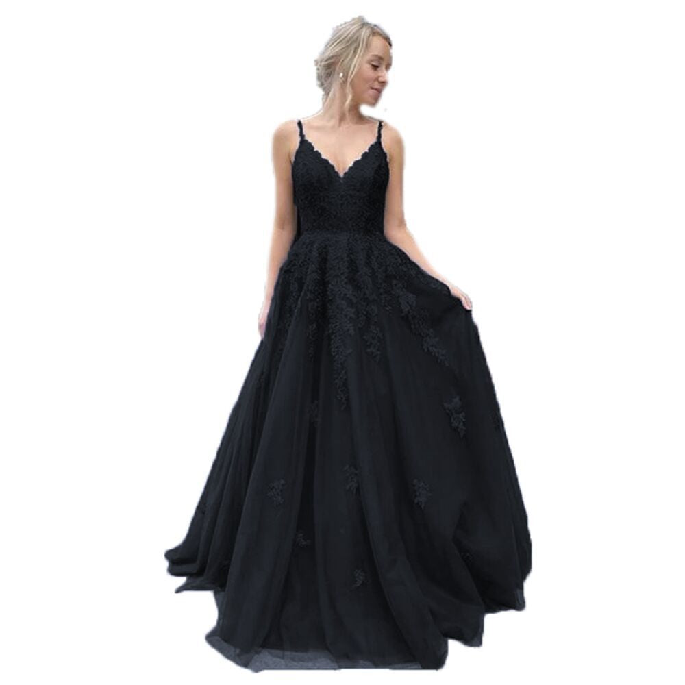 V-neck Tulle Ball Gown Prom Dress With Appliques