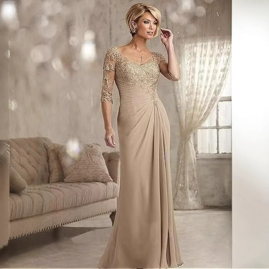A-Line Scoop Neck Beaded Long Sleeves Mother of the Bride Dress