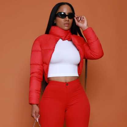 Stand Collar Cut Out Puffer Jacket