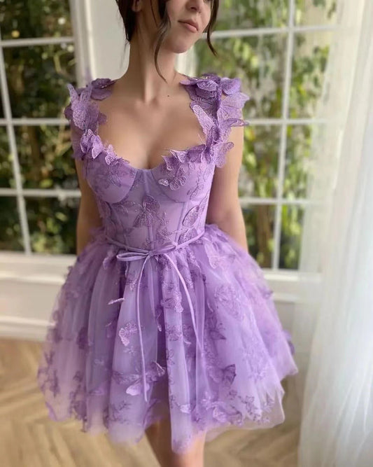 Lilac Corset Skater Tulle Butterfly Homecoming Dress