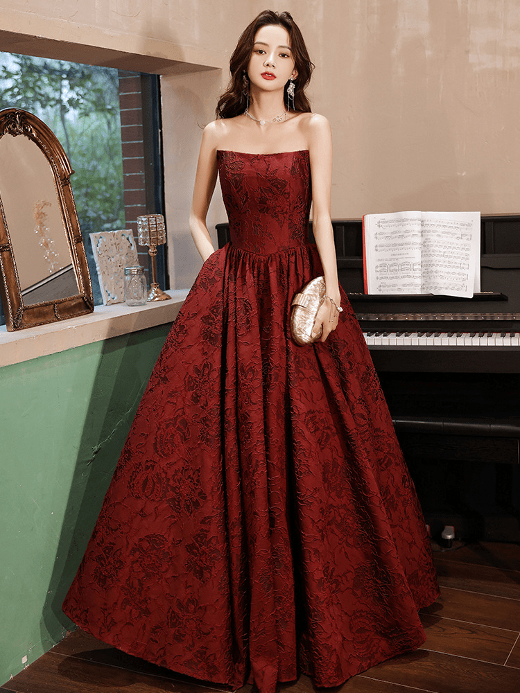 Elegant A-Line Strapless Embroidered Floor-Length Evening Dress