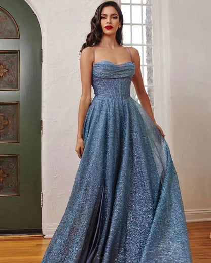 A-line Cowl Neck Tulle Prom Dress With Ruched