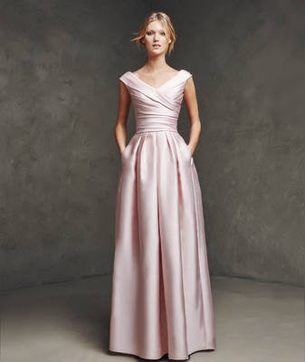 Satin A-Line V-Neck Ruched Waist Floor-Length Evening Dress