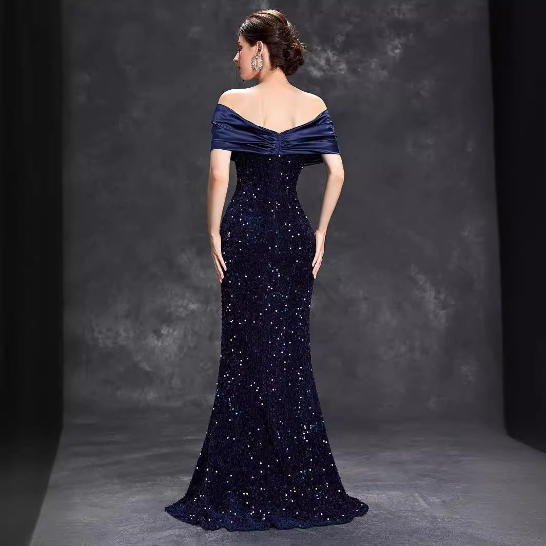 Off Shoulder Glitter Mermaid Long Party Dress