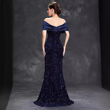 Off Shoulder Glitter Mermaid Long Party Dress