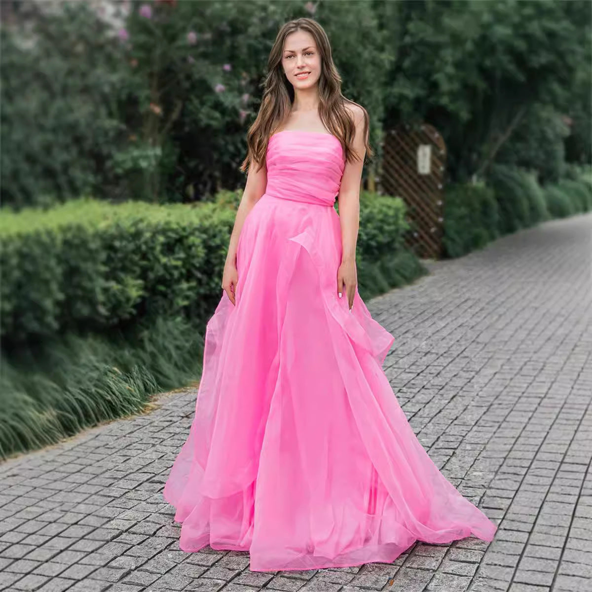 Princess Strapless Tulle Ruffle Prom Dress