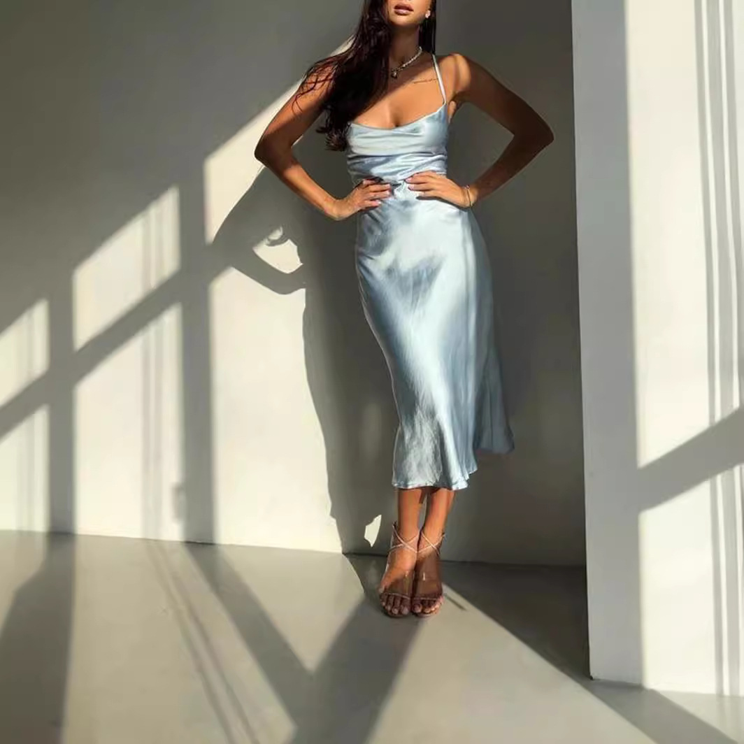 Column Cowl Neck Satin Ankle-length Bridesmaid Dress