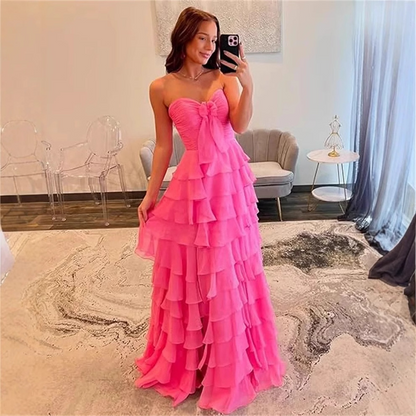 Strapless Chiffon Ruffle Tiered Prom Dress