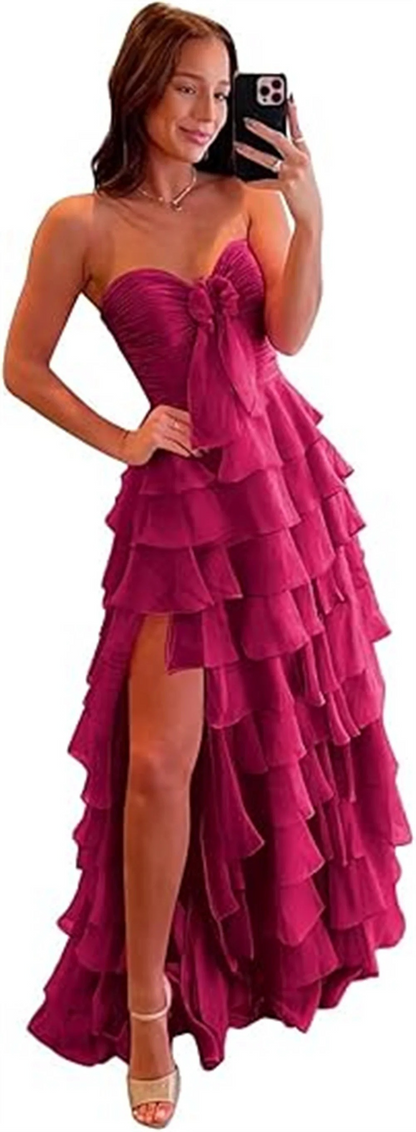 Strapless Chiffon Ruffle Tiered Prom Dress