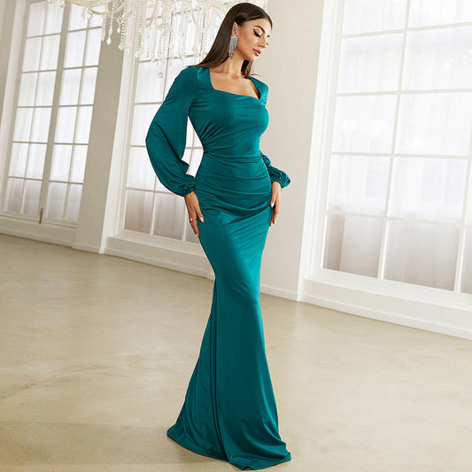 Bishop Sleeve Square Neck Mermaid Prom Dress
