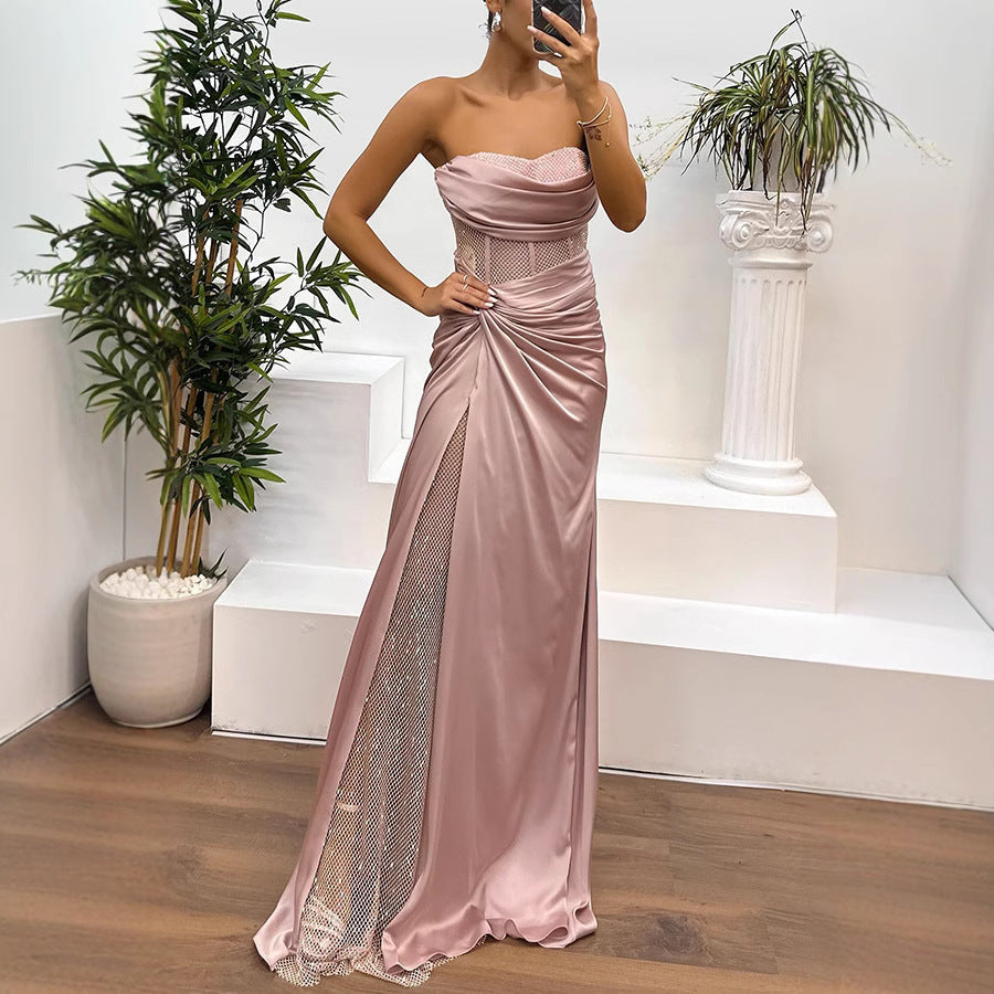 Satin Sweetheart Neck A-line Corset Prom Dress With Beading