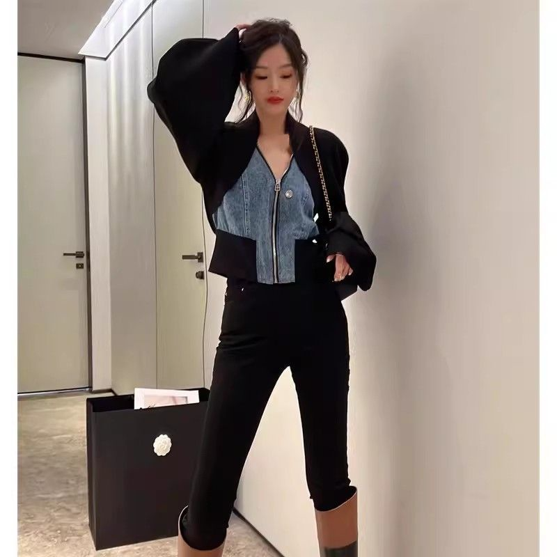 Patchwork Zipper Denim Outerwear Jacket