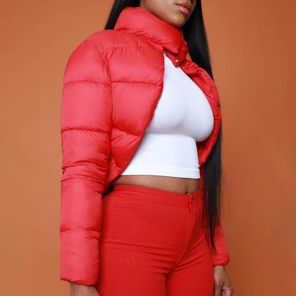 Stand Collar Cut Out Puffer Jacket