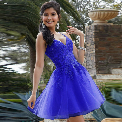 Applique V-neck Sleeveless Mini Dress